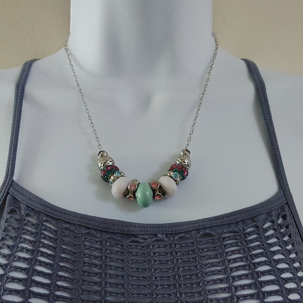 Hand Crafted Silver and Multicolor Beaded Necklace